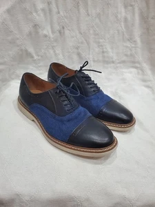 Größe 10,5 Herren - La Milano Derby Oxford Marineblau Schwarz Leder Schnürschuhe Denim - Bild 1 von 16