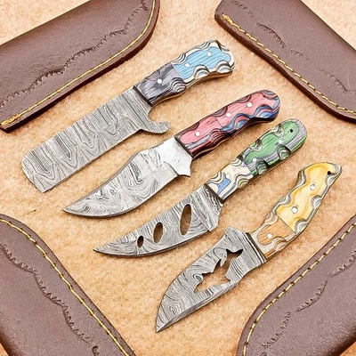 Conjunto de facas skinner mistura lâmina de Damasco 4 peças | 6" | Madeira dura, bainha de couro 01 - Imagem 1 de 4