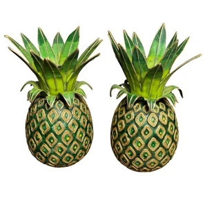 Vintage Nicki Yassaman Pineapple Cloisonne Enamel Candlestick Holders 5" Decor - Picture 1 of 9