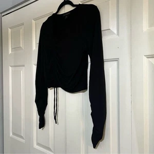 House of Harlow 1960 Crop Top Long Sleeve Black Ruched Asymmetrical Medium - Picture 1 of 7