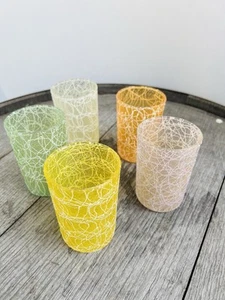 VTG Set Of 5~1950’s Colorful Rubber Spaghetti String Small Glass~Bar~Juice Cups - Picture 1 of 10