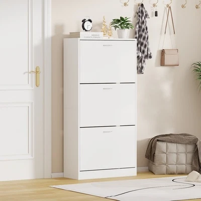 3 Drawer Shoe Cabinet Cupboard Storage Footwear Stand Wooden Rack Unit White - Image 1 of 4