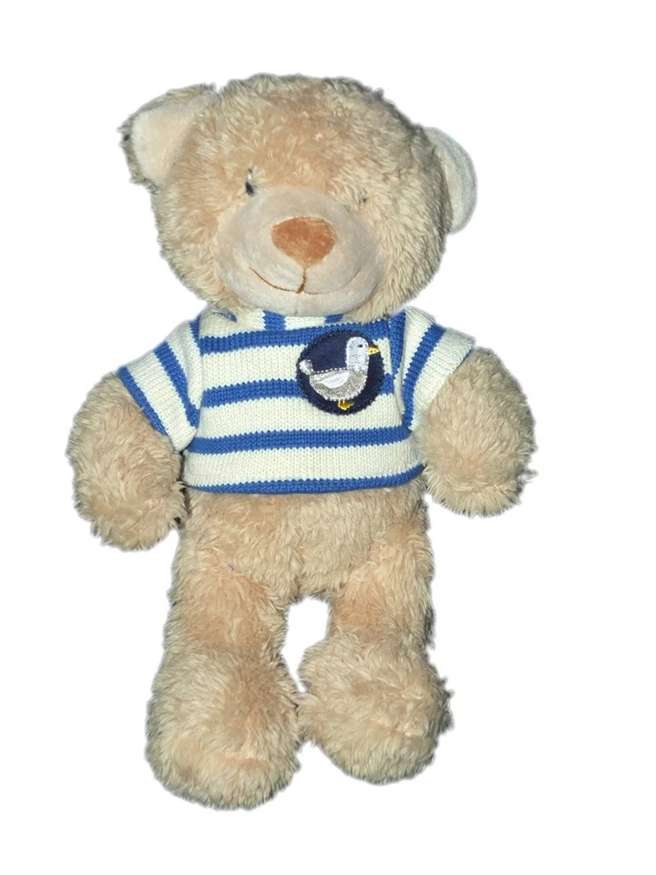 Pommette Doudou ours beige pull marin Canard Mouette 22 cm - Photo 1/1