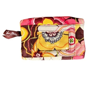 Vera Bradley Compact Taxi Wallet Clear ID Kisslock Coin Yellow Pink Brown Floral - Picture 1 of 12