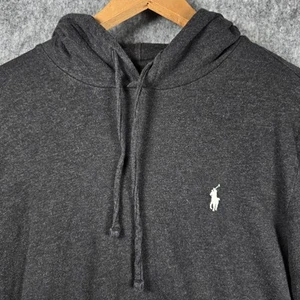 Polo Ralph Lauren Men's Large Long Sleeve Gray Pullover Hoodie Shirt White Pony - Picture 1 of 14