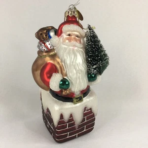 Santa Going Down the Chimney Vidrio Adorno de Navidad Temporadas de Cañón Caídas 6" - Imagen 1 de 21