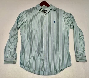 Polo Ralph Lauren Shirt Blake Green Button Down Mens Striped Shirt Size Medium - Picture 1 of 6
