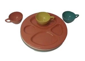 Vintage MCM Plate & Cup Set Gits Ware Mid Century Picnic Pastel Colors USA 8pcs - Picture 1 of 8