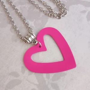 Big Heart NECKLACE hot pink 70s 80s vintage style large metal heart 18 SP + ext - Picture 1 of 11