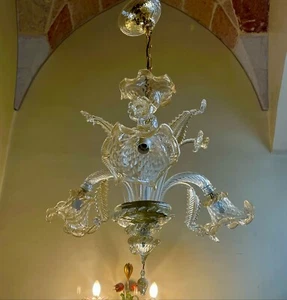 White Graduated Chandelier with 24 kt Gold Dust, Murano, Venice - Picture 1 of 8
