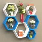 Beautiful Wall Hanging Wooden Floating Wall Shelves (Set of 6) (White Sky Blue)