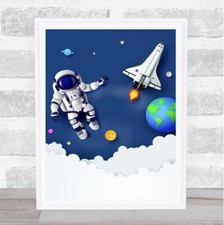 Astronaut Floating In Space Rocket Children's Kids Wall Art Print