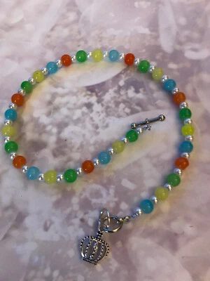 ADORABE SMALL SIZE  DOG COLLAR NECKLACE  JELLY BEADS & GLASS PEARLS W/ CROWN 12" - Image 1 of 4