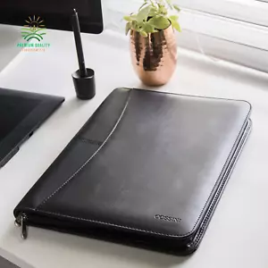 Schwarzes Leder-Business-Portfolio mit Reißverschluss-Padfolio - 10,1 Zoll Tablet-Hülle - Bild 1 von 10