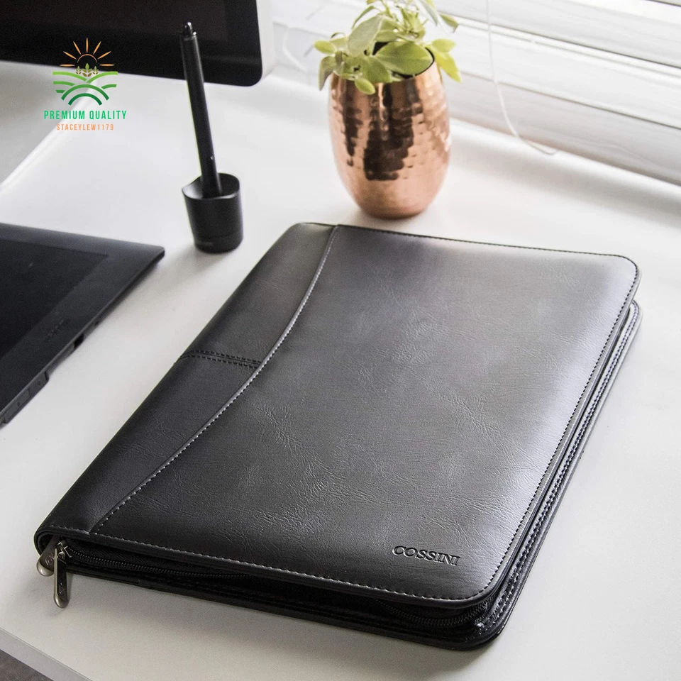 Бизнес-портфолио из черной кожи с молнией — чехол для планшета 10,1 дюйма - Изображение 1 из 4