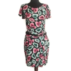 Asos 6 floral dress with black belt pink green poppy poppies Flowers - Picture 1 of 9