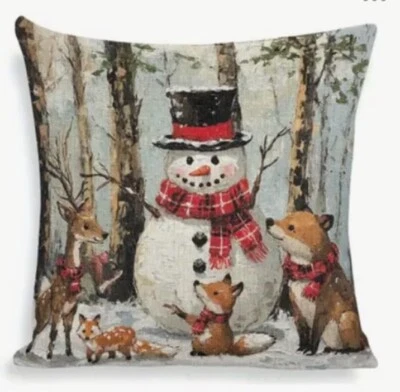 Muñeco de Nieve Bosque Animal Ciervo Zorro Navidad Funda Almohada Decoración Hogar Vacaciones Foto 1 de 2