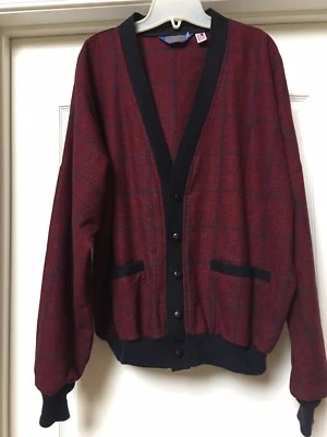 Vtg Pendelton Cardigan Mens Made in USA 100% Wool Burgundy/ Blue, Size 1X - Image 1 of 4