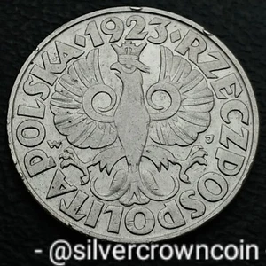 Poland ๐ต๐ฑ 50 Groszy 1923. Y#13. Nickel 50 Cents Coin. 1 Year. Crowned Eagle. - Picture 1 of 7