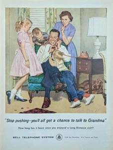 1959 Vintage Bell Stampa Telefono Annuncio, Famiglia Parlando Con Nonna - Foto 1 di 1
