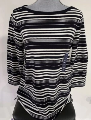 LANDS' END Womens 3/4 sleeve blue & white striped Top size M - Image 1 of 4