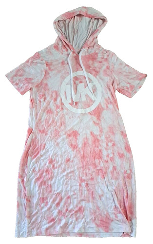 Copri costume da bagno donna Michael Kors abito rosa cravatta tintura con cappuccio spiaggia crociera M