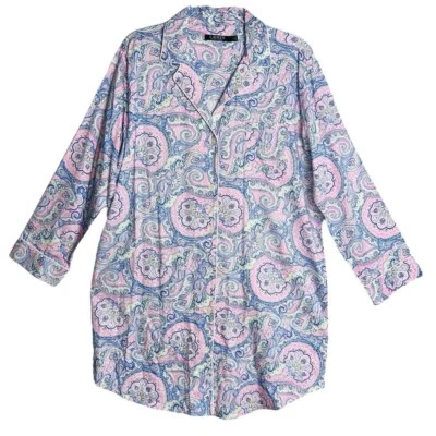 NUEVO CON ETIQUETAS Camisa de Camisón Lauren Ralph Lauren Para Mujer Rosa y Azul Paisley Talla Grande Foto 1 de 4