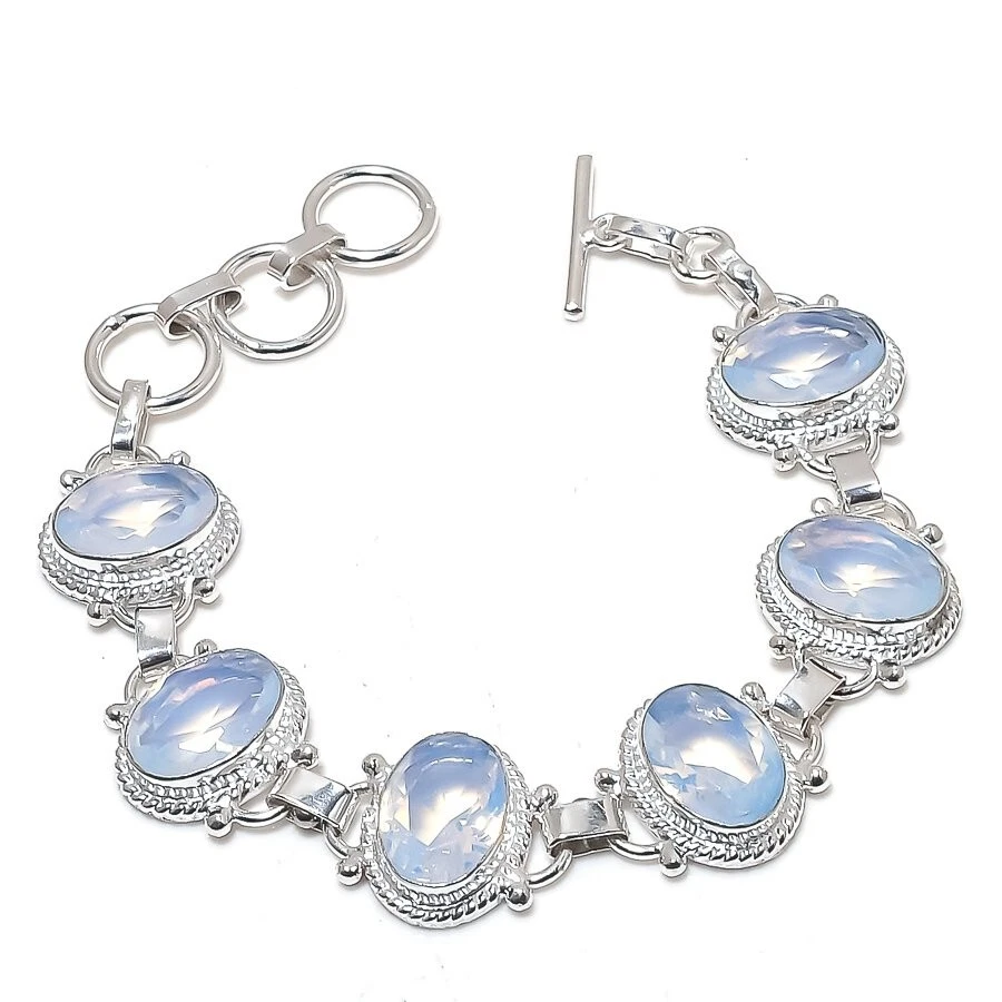 Fire Opal Gemstone Handmade 925 Sterling Silver Jewelry Bracelet Size 7-8" - Image 1 of 1