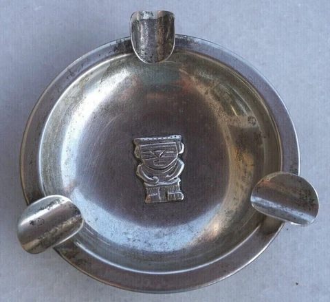 Vintage Peruvian Aztec Figure, .900 Silver Ashtray, JM signed, 3" Diameter, 31g Cover