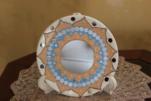 Handmade & Painted Art Ceramic Decorative Plate Beaded Mirror Work Signed Medium - Picture 1 of 15