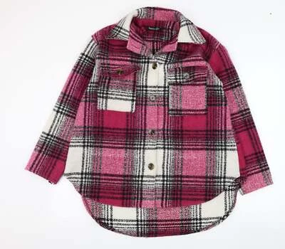Boohoo Womens Pink Check Overcoat Coat Size 8 Button - Image 1 of 4