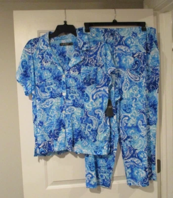 Lauren Ralph Lauren Mujer Clásico Azul Estampado Paisley Pijama Talla XL Foto 1 de 4