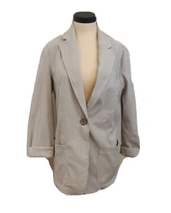 Max Studio NEW Women's Blazer Jacket White Gray Pin Stripe Size Large   BH - Picture 1 of 6