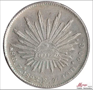 Mexico 8 Reales 1893 FZ / Zacatecas / 27,07 gr. plata MBC+ / VF+ - Picture 1 of 2