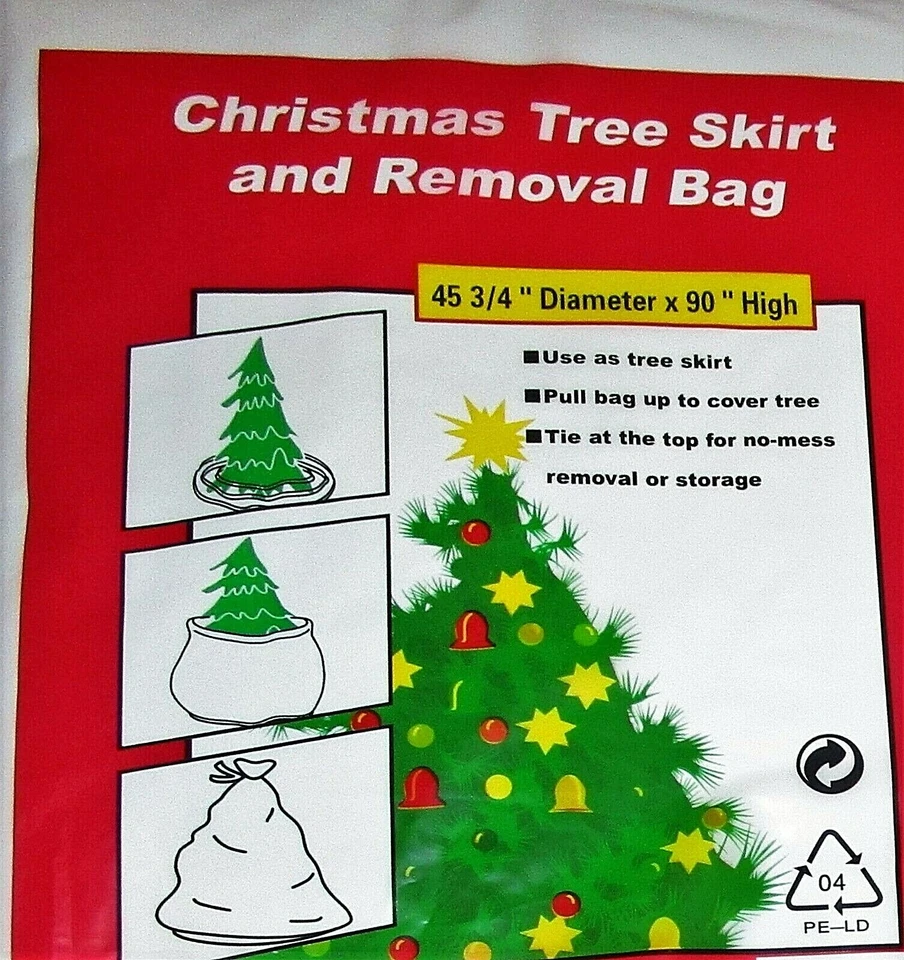 Christmas Tree Removal Bag/Tree Skirt  45 3/4" Diameter x 90" High  WHITE BAG - Image 1 of 1