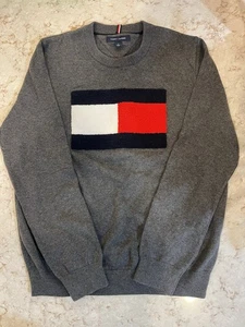 Tommy Hilfiger maglione uomo MD girocollo sottile toppa bandiera rialzata - Foto 1 di 10