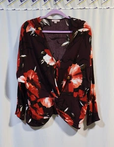 Remixmess halbtransparente 3/4 Arm Bluse Gr. L rot und weinrot Blumenmuster - Bild 1 von 3