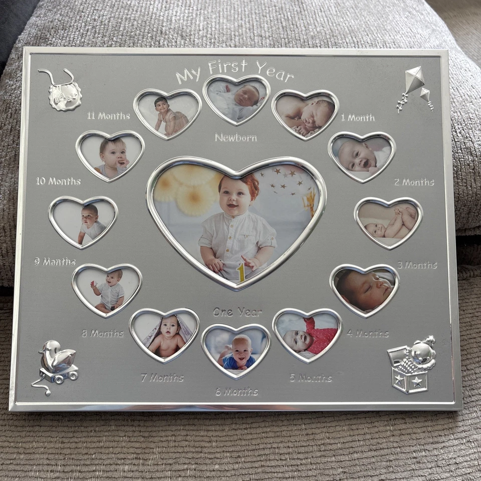 MARCO BEBÉ MULTI CUADRO “MI PRIMER AÑO” PLATA METAL 9”X 11” MARCO Foto 1 de 1