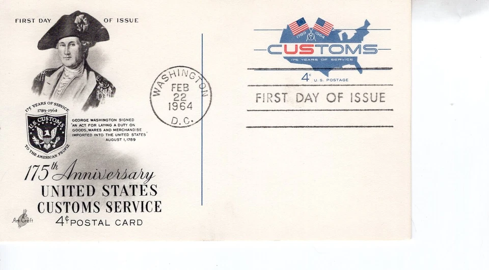 1964 FDC 175th Anniversary US Customs Washington DC ArtCraft FDC ST3303 - Image 1 of 3