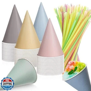 Boao 100 Pieces Snow Cone Cups 4.5 OZ Leakproof Cone Paper Cups Matching 100 - Picture 1 of 5
