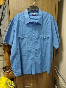 Wrangler Western Shirt 3XL Blue Plaid Short Sleeve Pearl Snap Pockets - Picture 1 of 7