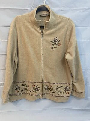Croft & Barrow Womens L Pine Cone Embroidered Full Zip Fleece Jacket - Image 1 of 4