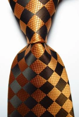 Nueva Corbata Clásica a Cuadros Dorado Negro JACQUARD TEJIDA 100% Seda Para Hombre Foto 1 de 2