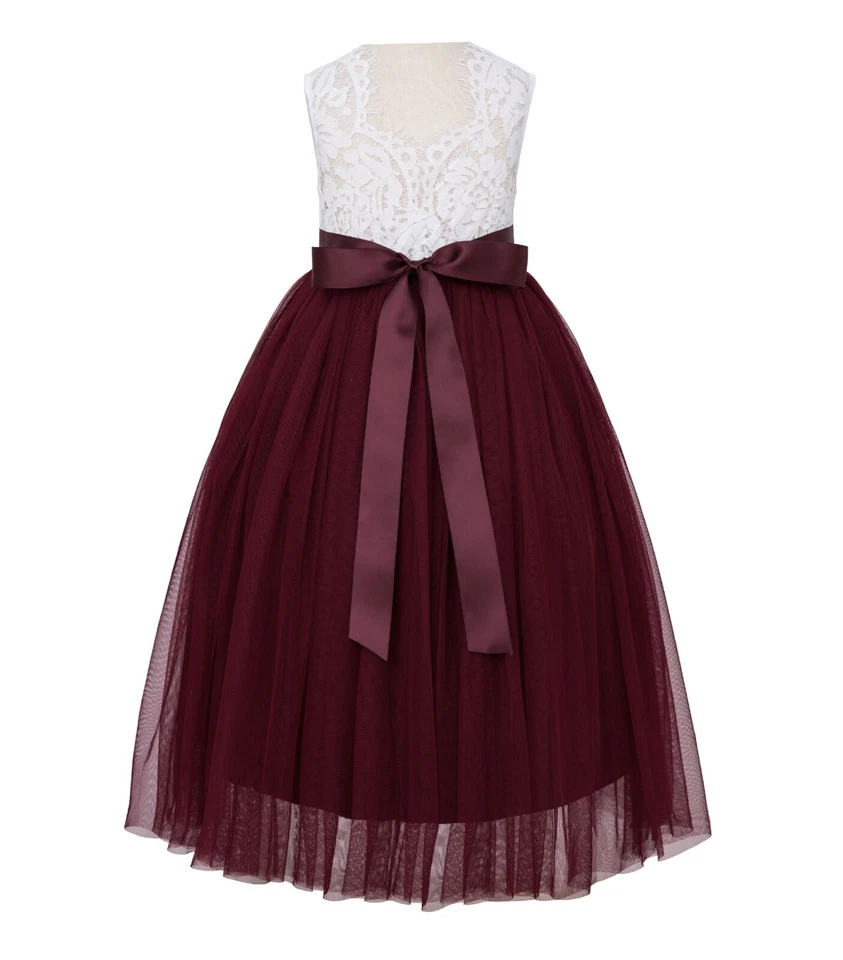 Ресницы кружева назад цветок девочка платье первого причастия платье Pageant платье ребенка ясельного возраста - Изображение 1 из 1