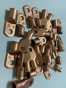(100) 2 gauge awg 1/4 hole bare Copper Cable Lug Ring Terminal USA - Picture 1 of 1