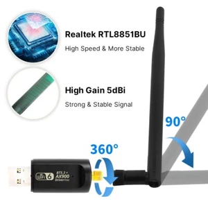 WiFi 6 USB Dongles Card Bluetooth 5.3 Dual Band AX900 USB 2 in 1 Network Adapter - Picture 1 of 7