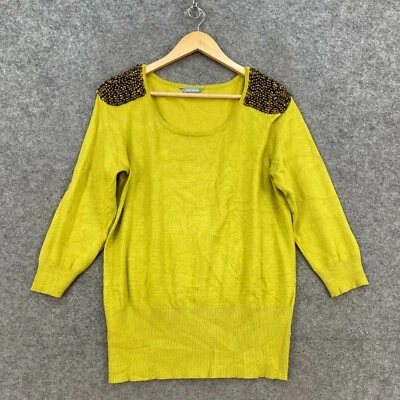 Suzanne Grae Womens Top Size L Large Murky Green 3/4 Sleeve Beaded 8218 - Image 1 of 4