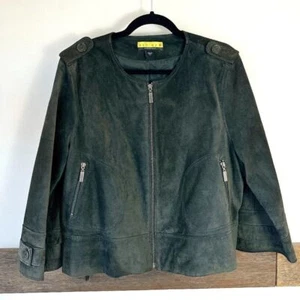 Ashley B Bernardo Green Suede Jacket Coat XL Women's - Picture 1 of 8