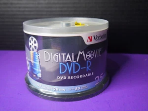 Verbatim Digital Movie DVD-R 25-Pack 4.7 GB/120 Min/4x NEW Factory Sealed Plus + - Afbeelding 1 van 4