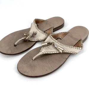 Jack Rogers Alana Sandal in Bone and Gold 8.5 leather goldtone tassels flip flop - Picture 1 of 6